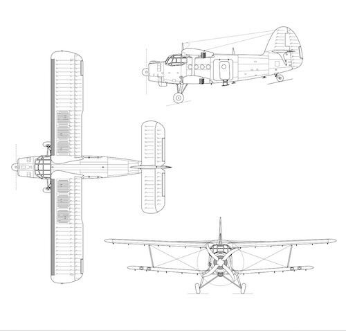 Perfil de 3 vistas de An-2 Colt
