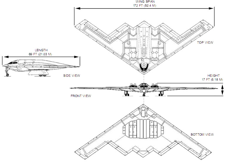 3-view profile of B-2 Spirit