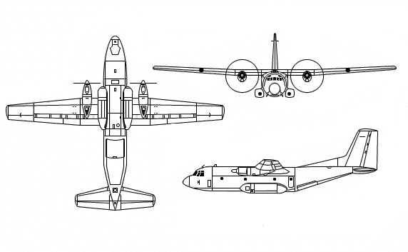 3-view profile of C-160 Transall