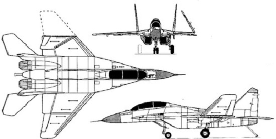 3-view profile of MiG-29K Fulcrum-D