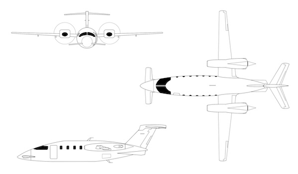 3-view profile of P180 Avanti