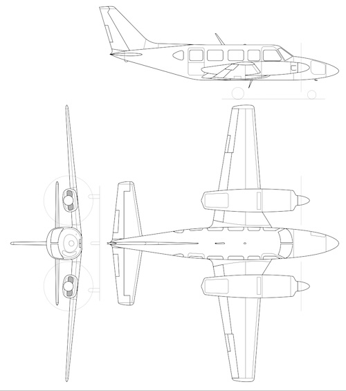 3-view profile of PA-31 Navajo