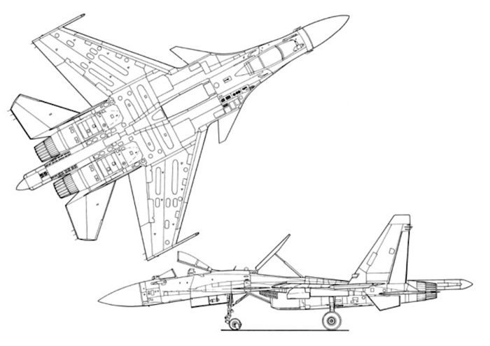 3-view profile of Su-35 Flanker-E