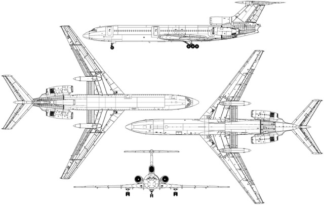 Perfil de 3 vistas de Tu-154 Careless