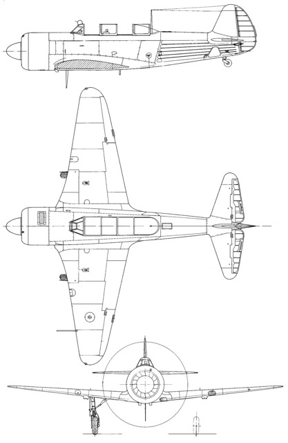 Perfil de 3 vistas de Yak-11 Moose