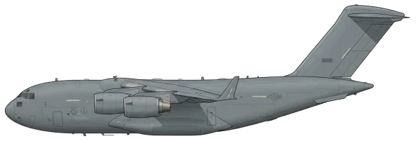 McDonnell Douglas C-17 Globemaster III military transport aircraft side profile drawing