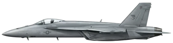 Boeing F/A-18 E/F Super Hornet combat aircraft side profile drawing