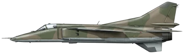 Mikoyan-Gurevich MiG-27 Flogger combat aircraft side profile drawing