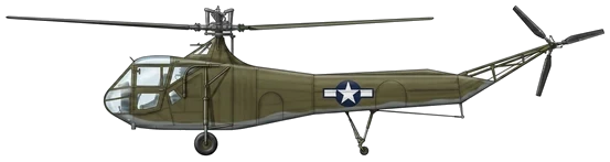 Sikorsky R-4 military helicopters side profile drawing