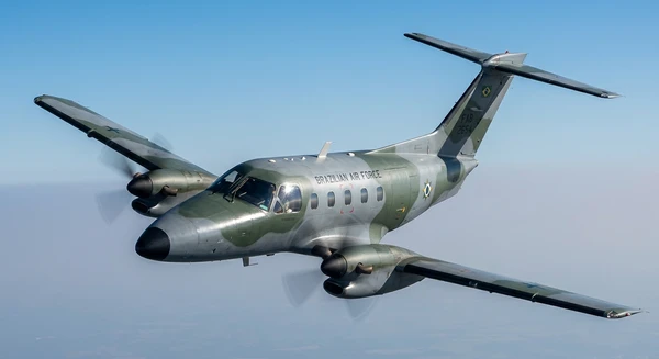Embraer EMB 121 Xingu military transport aircraft in flight