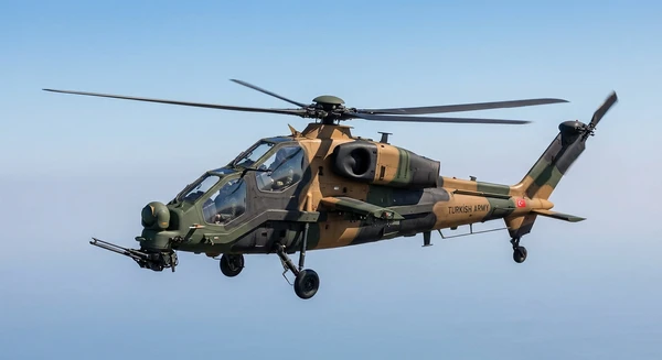 TAI T129 ATAK military helicopters in flight