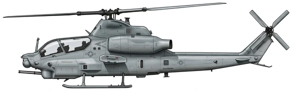 Bell AH-1Z Viper military helicopters side profile drawing