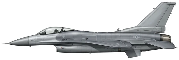 Lockheed Martin F-16V Viper combat aircraft side profile drawing