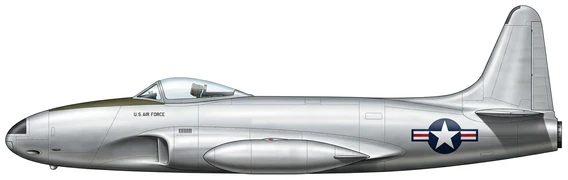 Lockheed F-80 Shooting Star combat aircraft side profile drawing
