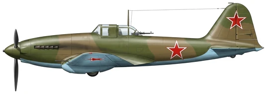 Ilyushin Il-10 Beast combat aircraft side profile drawing