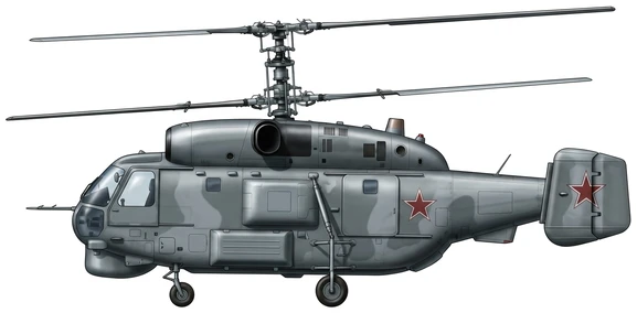 Kamov Ka-29 Helix-B military helicopters side profile drawing