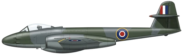 Gloster Meteor combat aircraft side profile drawing