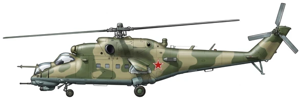Mil Mi-35M military helicopters side profile drawing