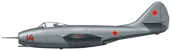 Mikoyan-Gurevich MiG-9 Fargo combat aircraft side profile drawing