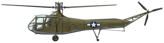 Sikorsky R-4 military helicopters side profile drawing