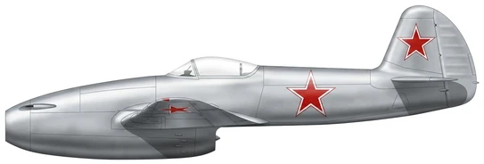Yakovlev Yak-15 Feather combat aircraft side profile drawing