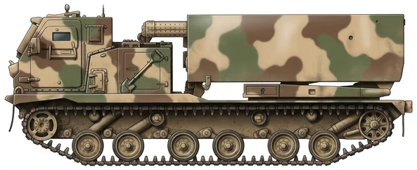 Profile drawing of Lockheed Martin Vought Systems M270 MLRS