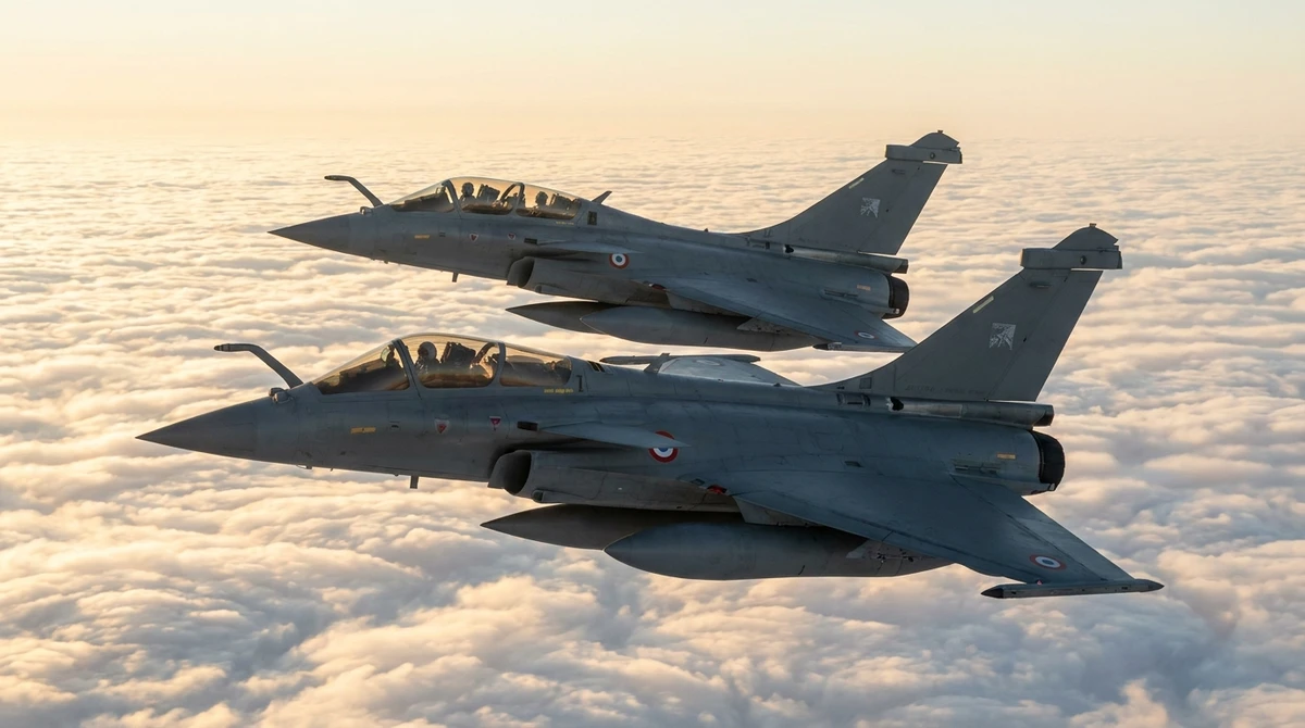 Illustration: two Rafale multirole fighters in flight