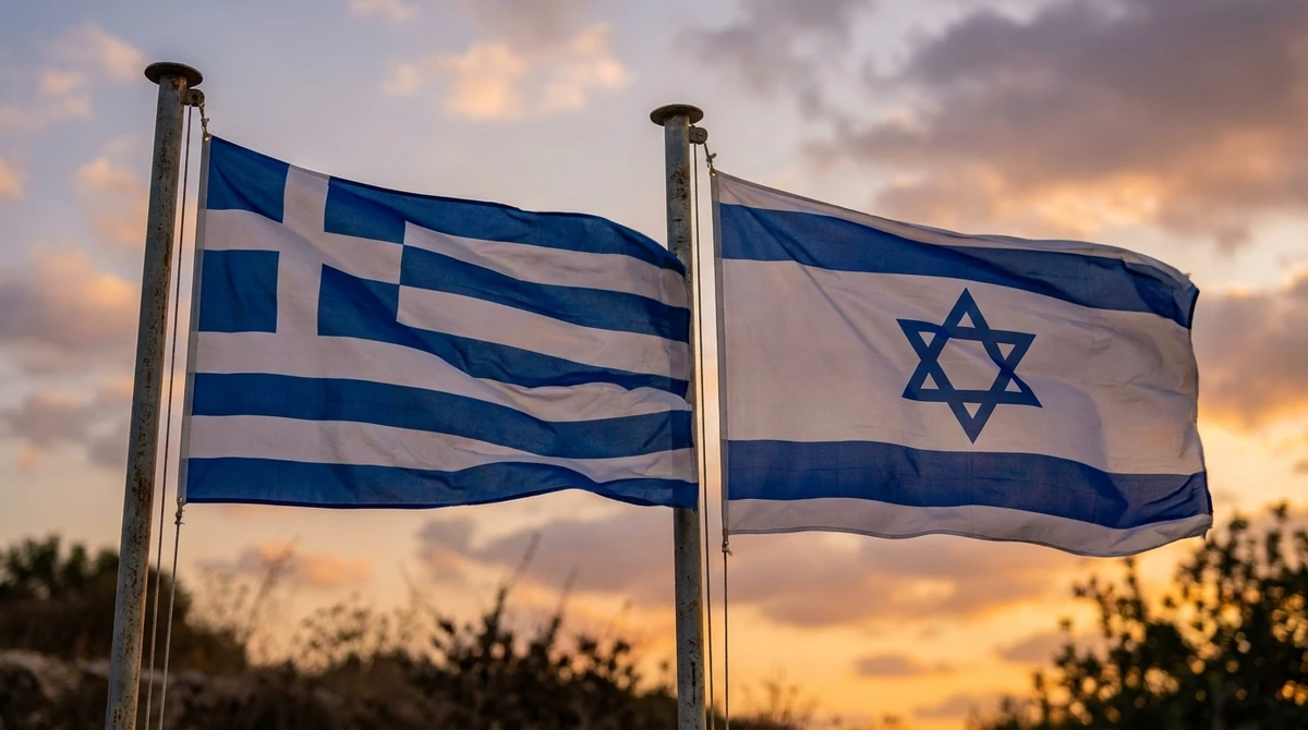 Illustration: national flags of Greece and Israel side by side