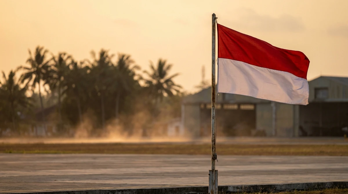 Illustration: Indonesian national flag flying at a military air base