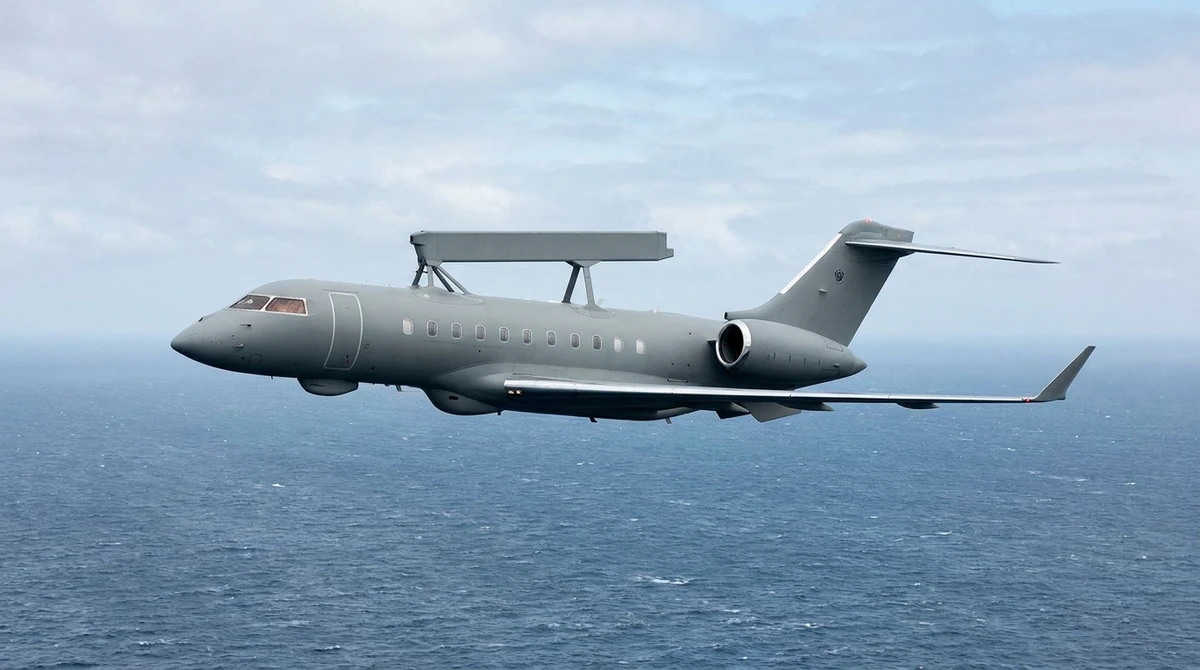 Illustration: Saab GlobalEye airborne early warning aircraft in flight