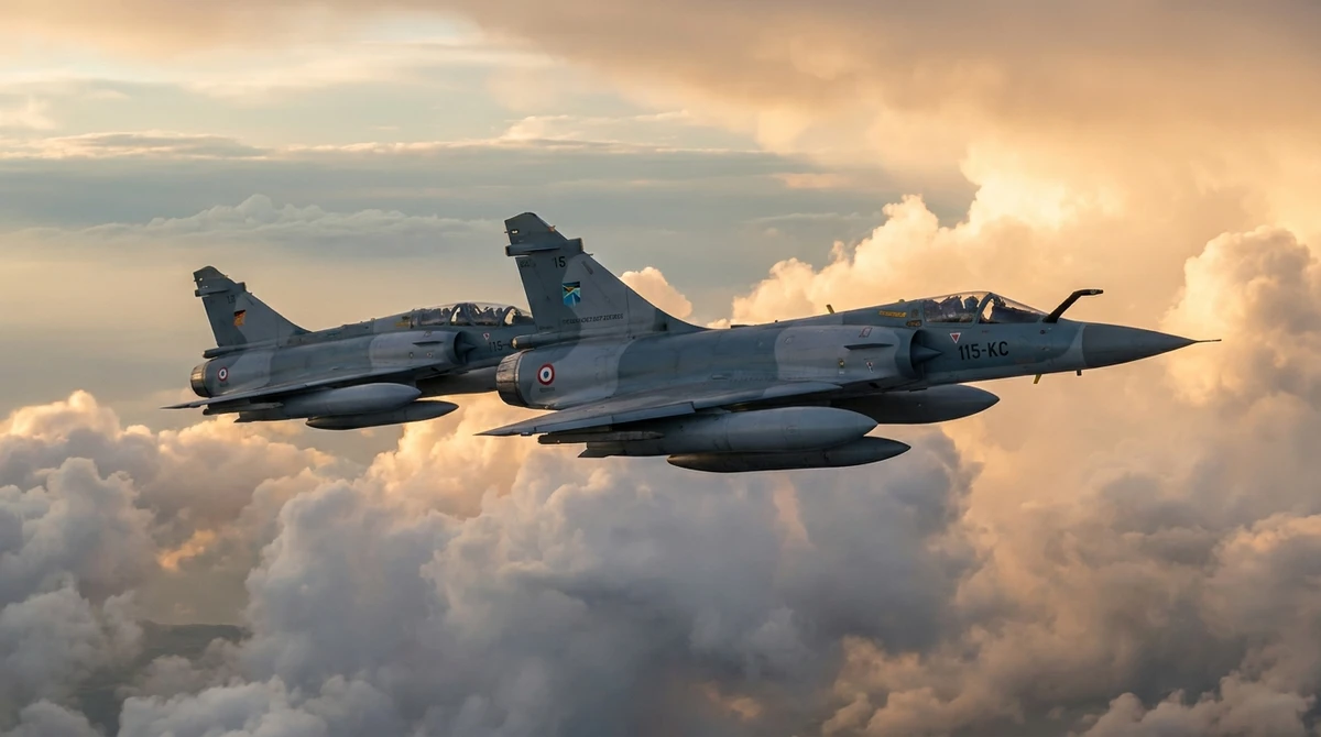 Illustration: two Mirage 2000 fighters in close formation